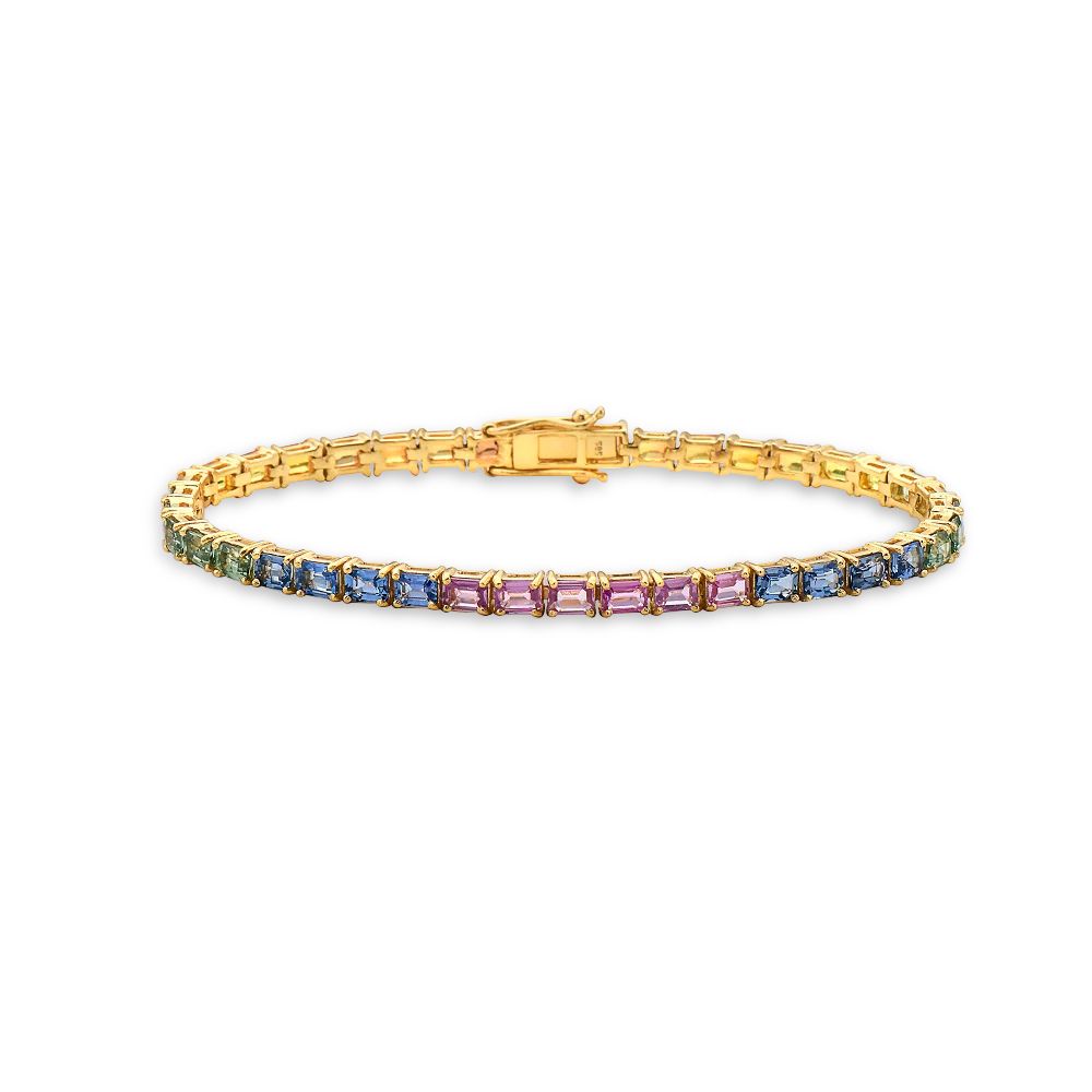 Emerald Cut Multicolor Rainbow Sapphire Tennis Bracelet 10 50 Ct