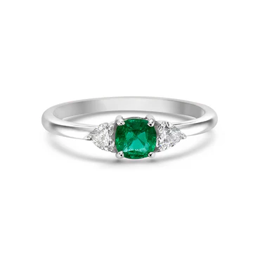 Cushion Emerald & Heart Shape Diamond Ring