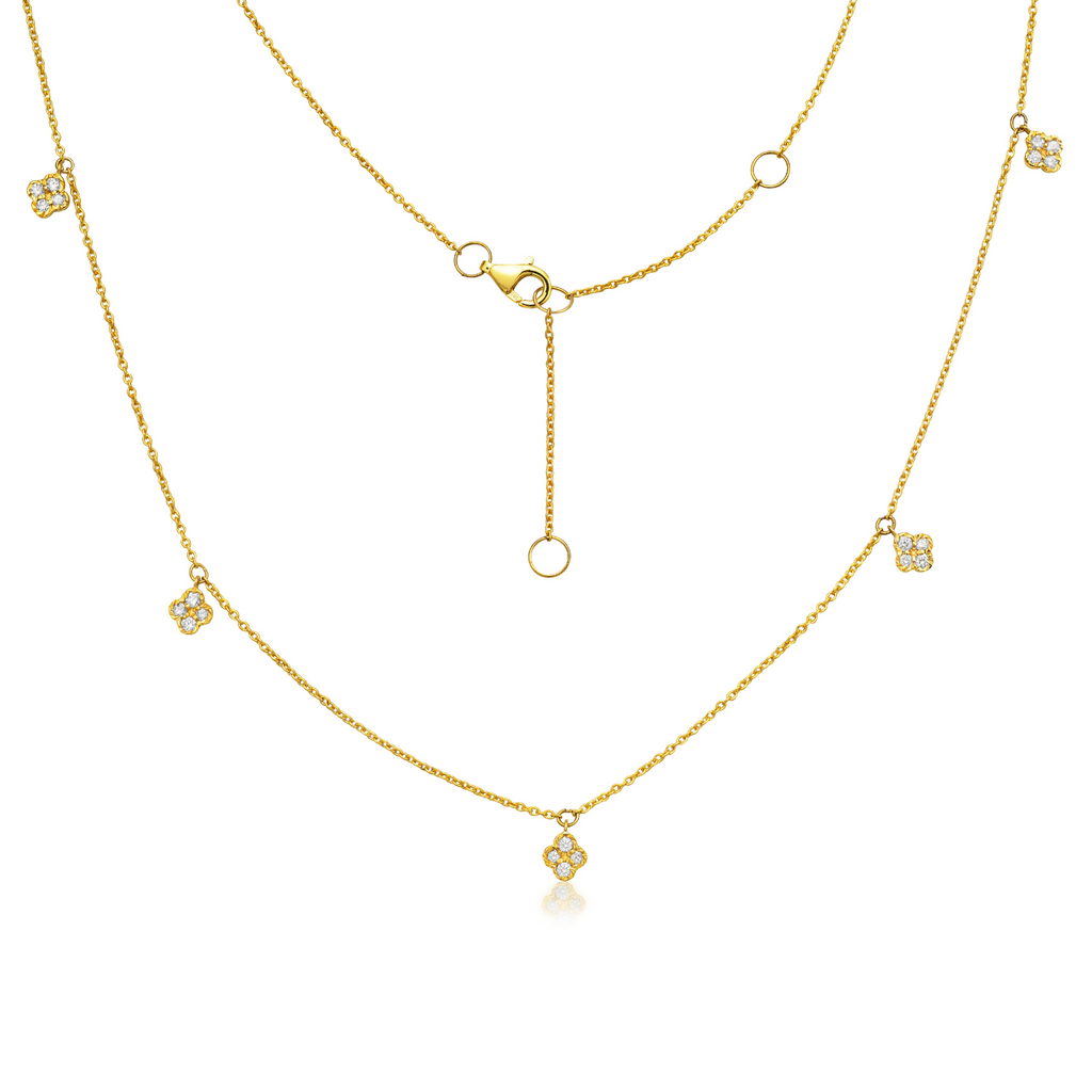 7 Flowers Dangle Diamond Station Necklace (0.35 ct.) in 14K Gold