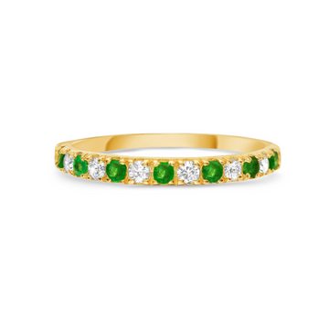 Alternate Diamond and Emerald Halfway Band Ring in 14K Gold, 2.20 mm wide