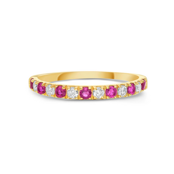 Alternate Diamond and Ruby Halfway Band Ring in 14K Gold, 2.20 mm wide