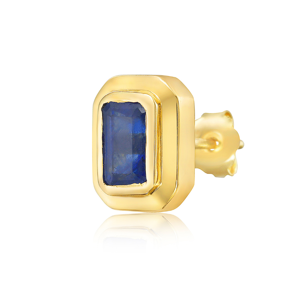 Blue Sapphire Rectangular Shape Studs Bezel Setting Earrings (1.75 ct.) in 14K Gold