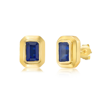 Blue Sapphire Rectangular Shape Studs Bezel Setting Earrings (1.75 ct.) in 14K Gold