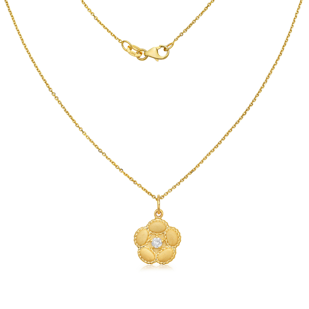 Diamond Flower Pendant Necklace (0.10 ct.) in 14K Gold