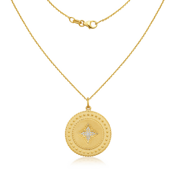 Diamond Medallion Flower Coin Pendant Necklace (0.15 ct.) in 14K Gold