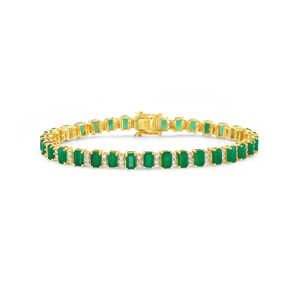 Diamond & Emerald Cut Emerald Tennis Bracelet (10.50 ct.) 4-Prongs Setting in 14K Gold