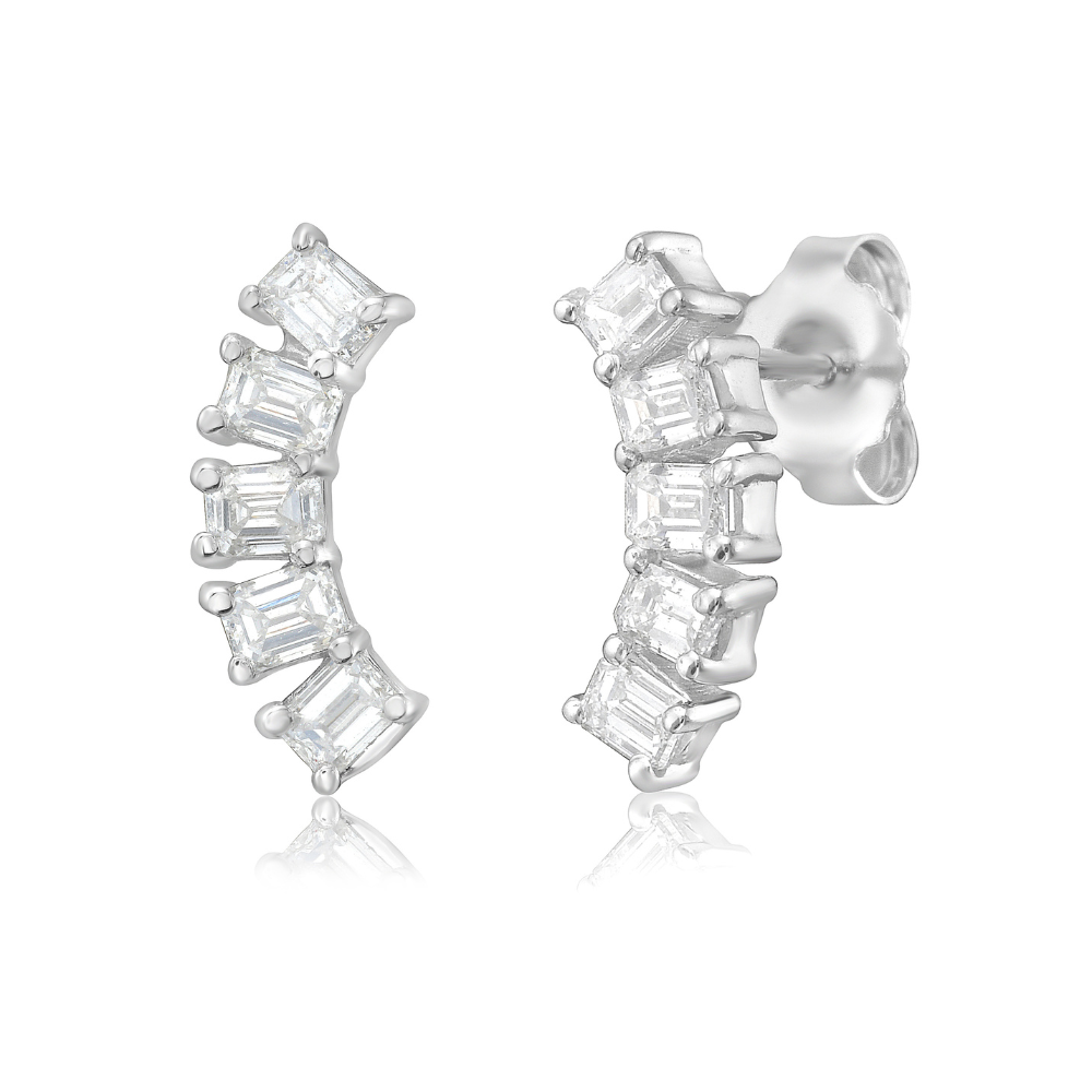 Emerald Cut Diamond Curve Earrings (0.70 ct.) in 14K Gold