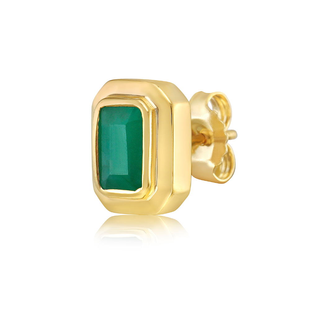 Emerald Cut Emerald Studs Bezel Setting Earrings (1.30 ct.) in 14K Gold