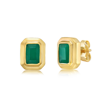 Emerald Cut Emerald Studs Bezel Setting Earrings (1.30 ct.) in 14K Gold