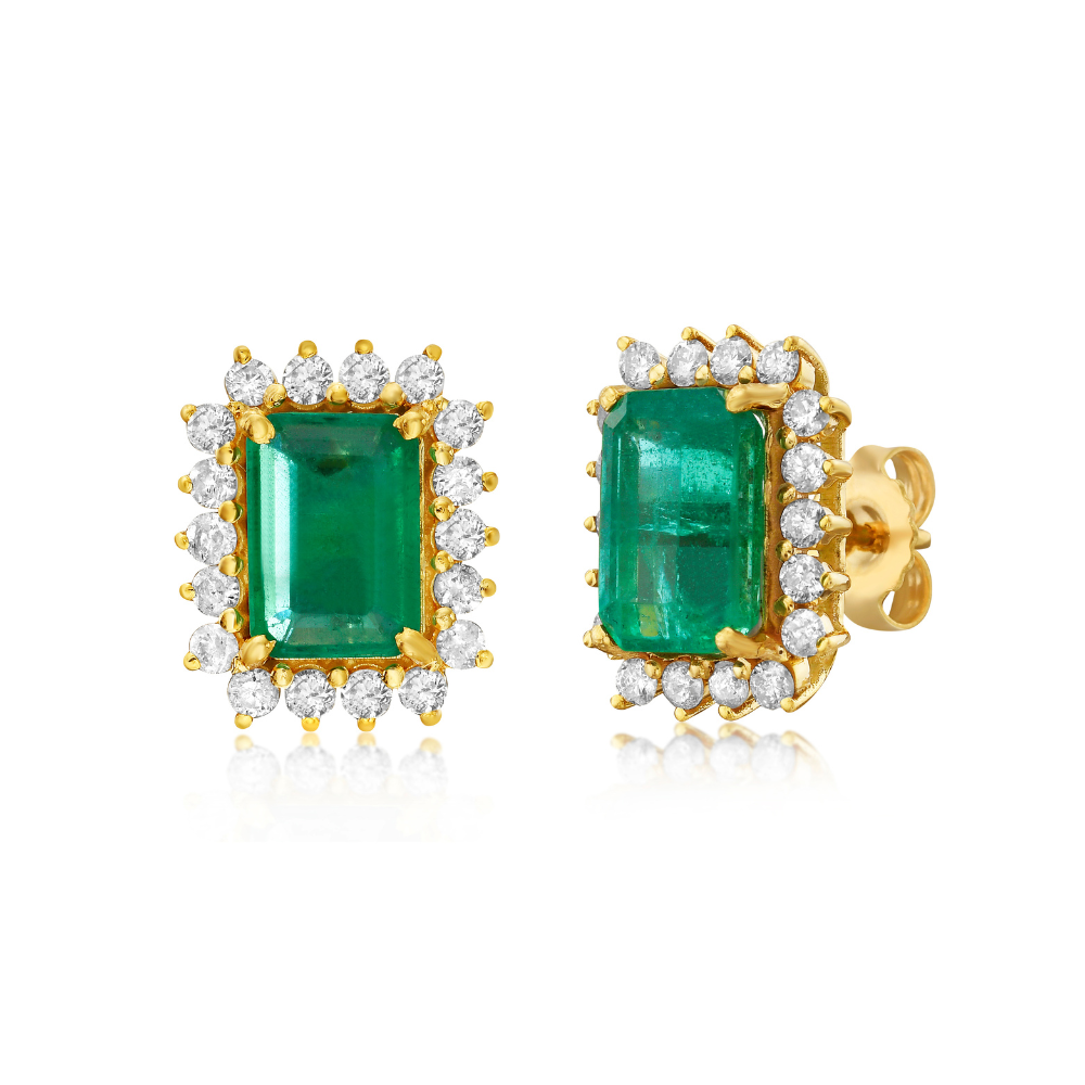Emerald Cut Emerald With Diamond Halo Earrings (2.70 ct.) in 14K Gold