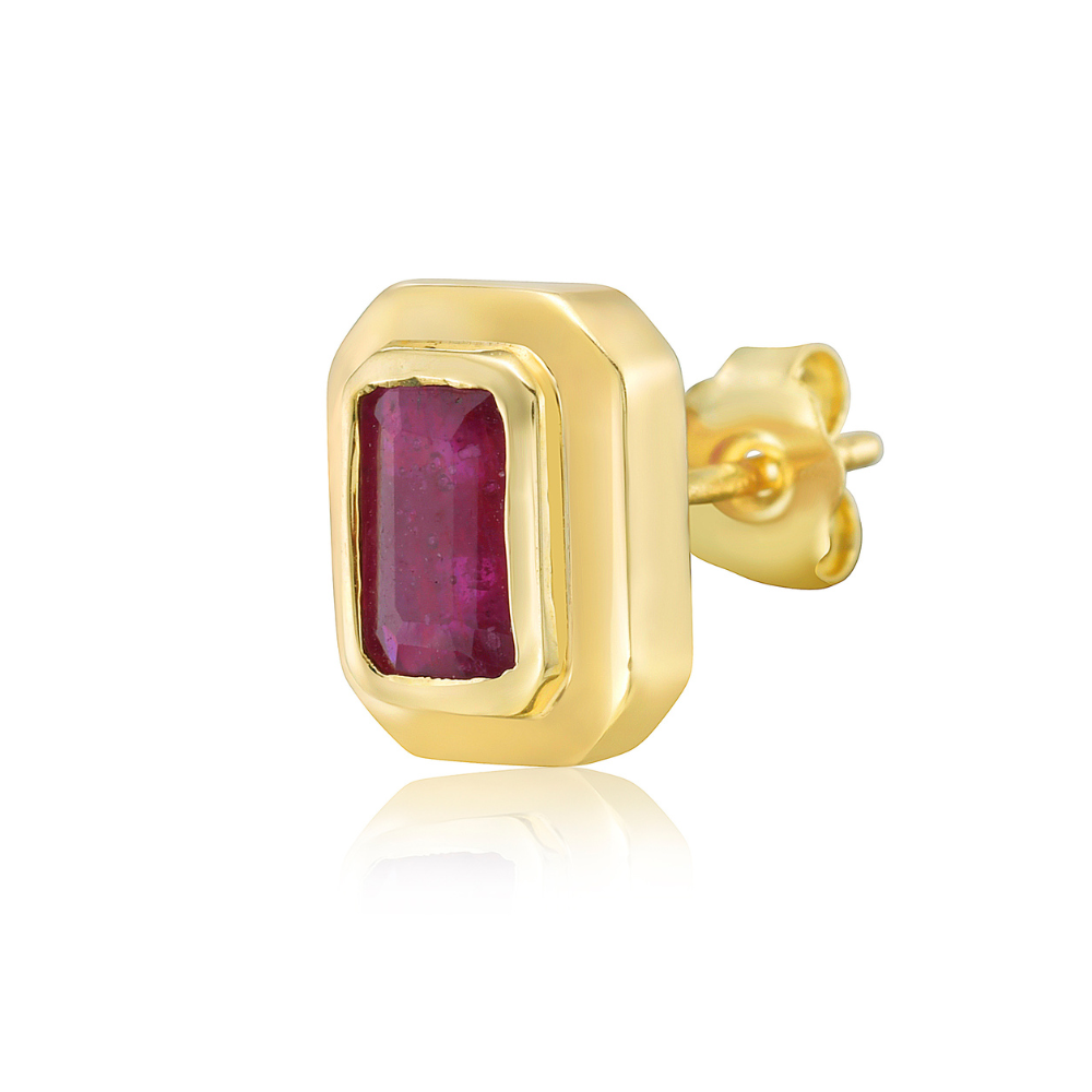 Emerald Cut Ruby Studs Bezel Setting Earrings (1.75 ct.) in 14K Gold