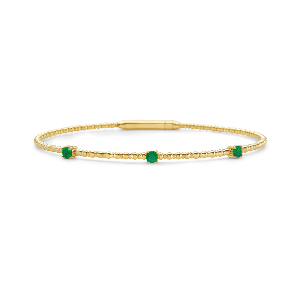 Flexible 3-stones Emerald Bangle Bracelet (0.35 ct.) in 14K Gold