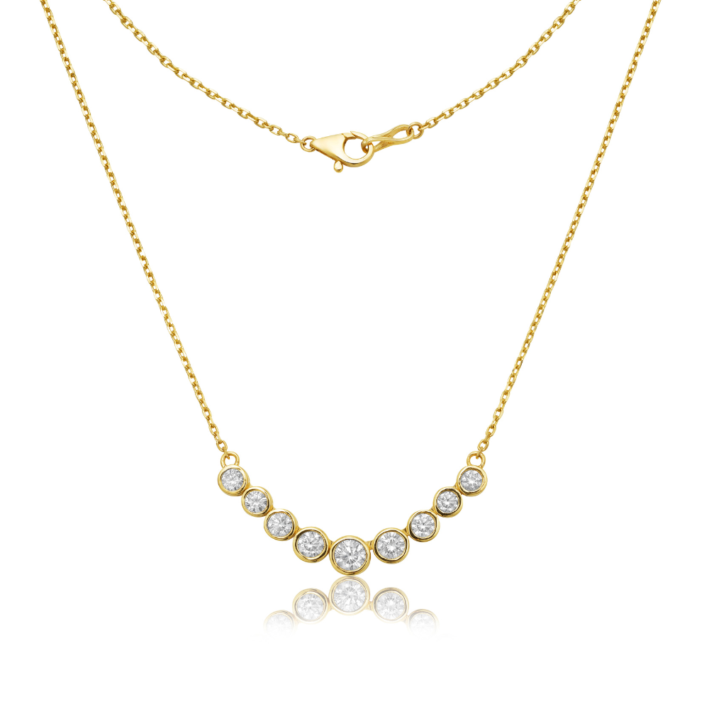 Graduated Diamond Bar Necklace (1.50 ct.) Bezel Setting in 14K Gold