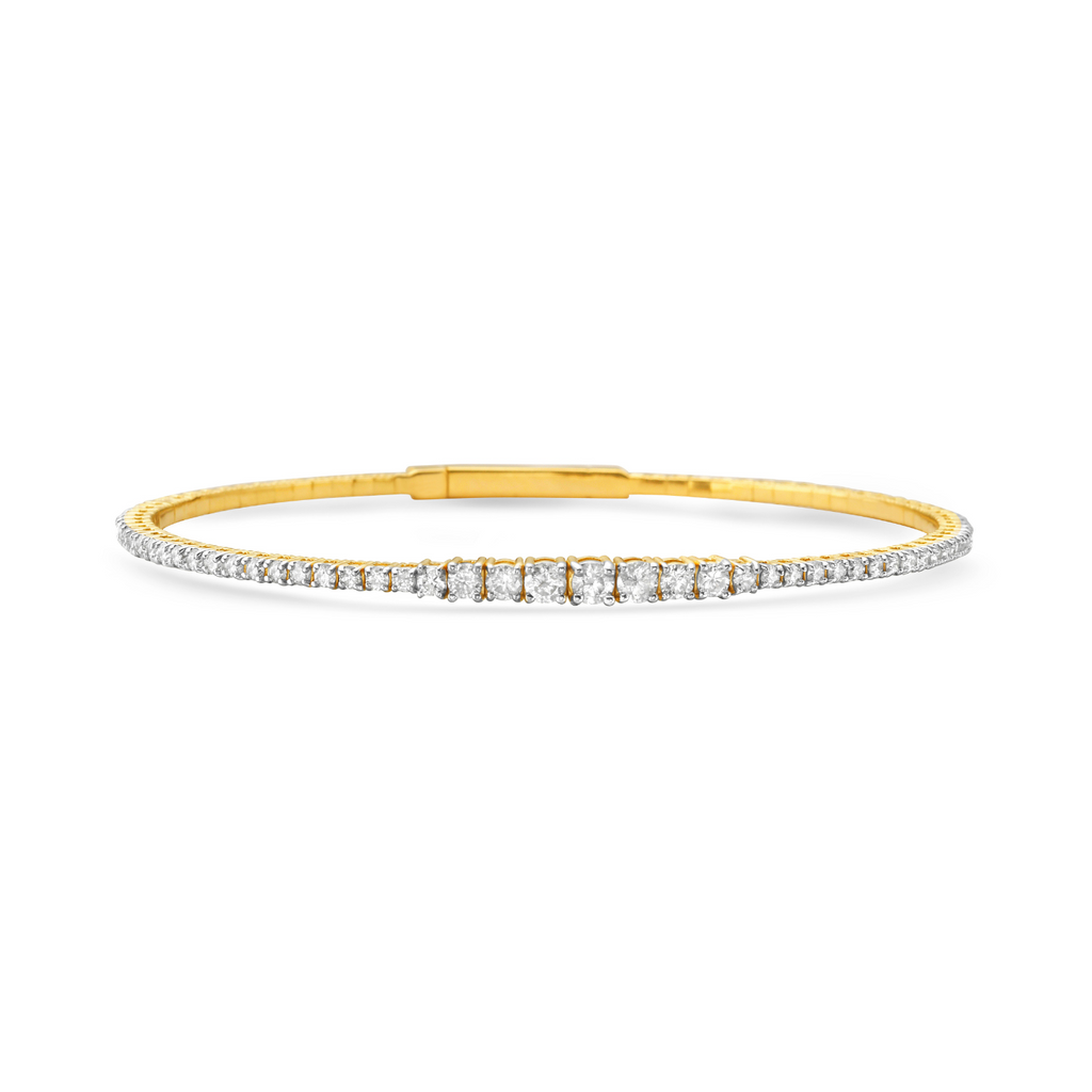 Graduated Diamond Thin Flexible Bangle Bracelet Cuff (1.65 ct.) in 14K Gold