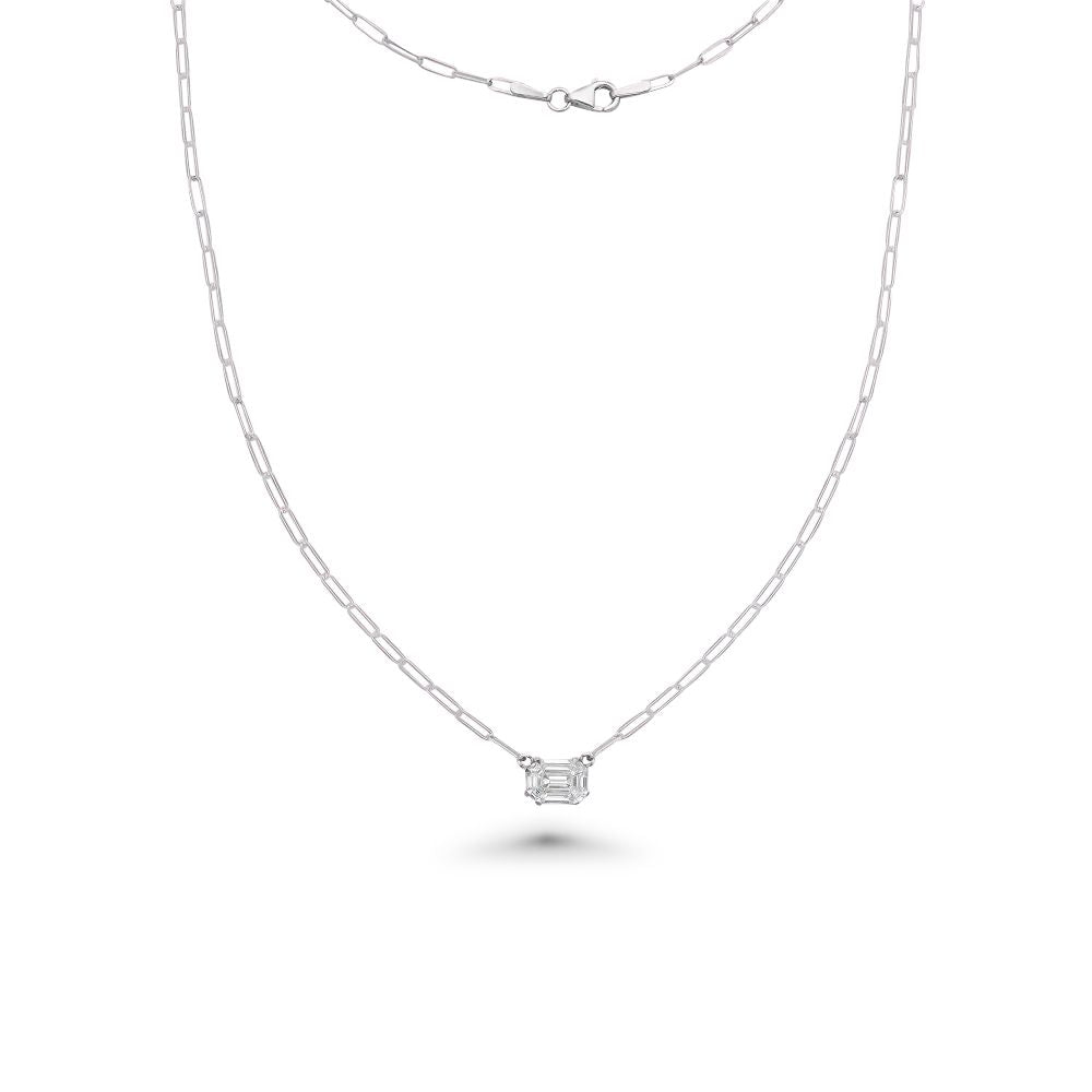 Illusion Rectangular Shape Emerald Cut Diamond Paperclip Necklace (0.50 ...