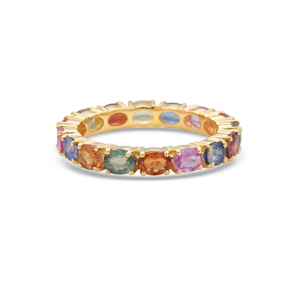 Oval Cut Multicolored Sapphire Eternity Band Ring (2.20 ct.) in 14K ...
