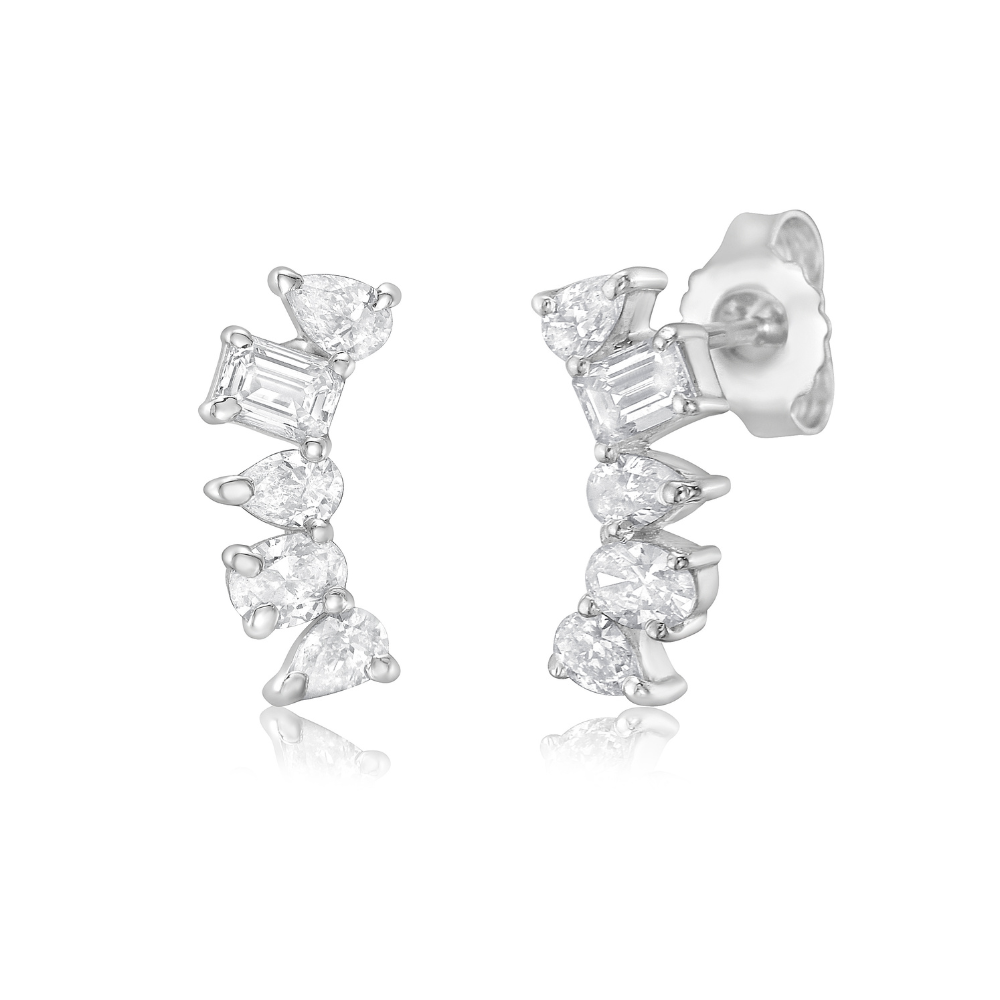 Oval, Pear & Emerald Cut Diamond Curve Earrings (0.70 ct.) in 14K Gold