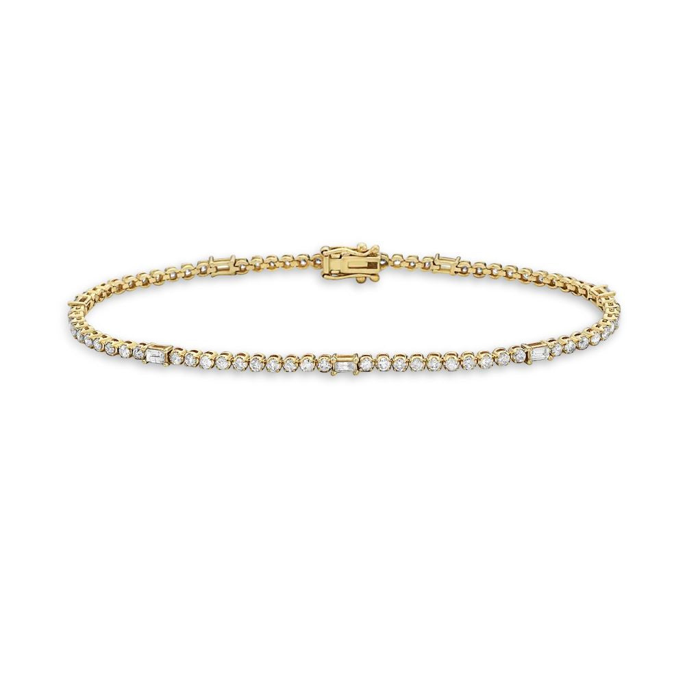 Round & Baguette Diamond Tennis Bracelet (1.25 ct.) in 14K Gold | Capucelli