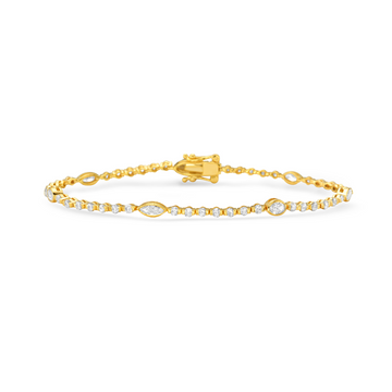 Round & Marquise Shape Diamond Tennis Bracelet (2.20 ct.) bezel Setting in 14K Gold