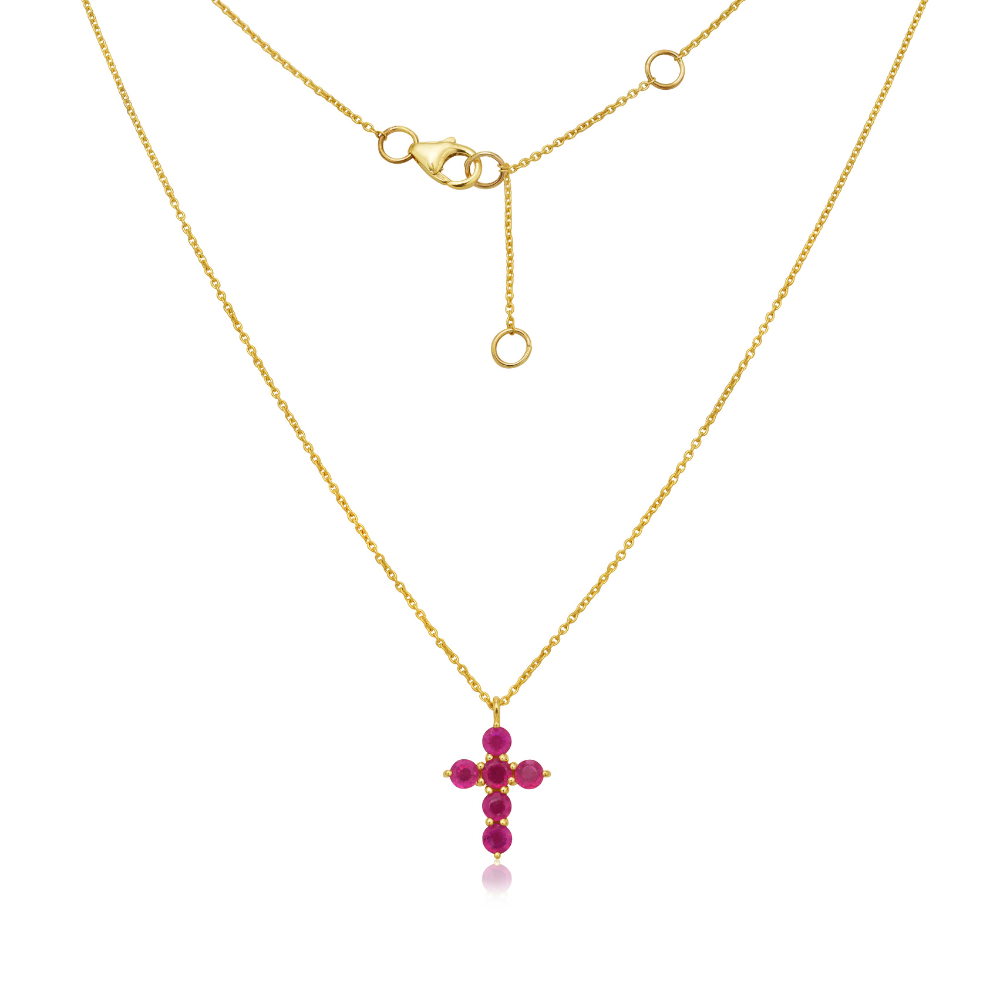 Ruby Cross Necklace (0.95 ct.) in 14K Gold